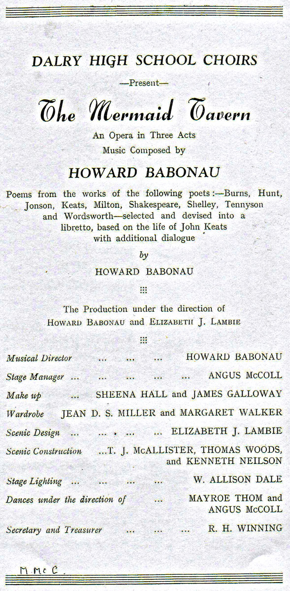 mt002edit-1w Howard Babonau, Elizabeth J Lambie, Angus McColl,
Sheena Hall, James Galloway, Jean D S Miller, Margaret Walker, T J McAllister, Thomas Woods, Kenneth Neilson W Allison Dale, Mayroe Thom, R H Winning